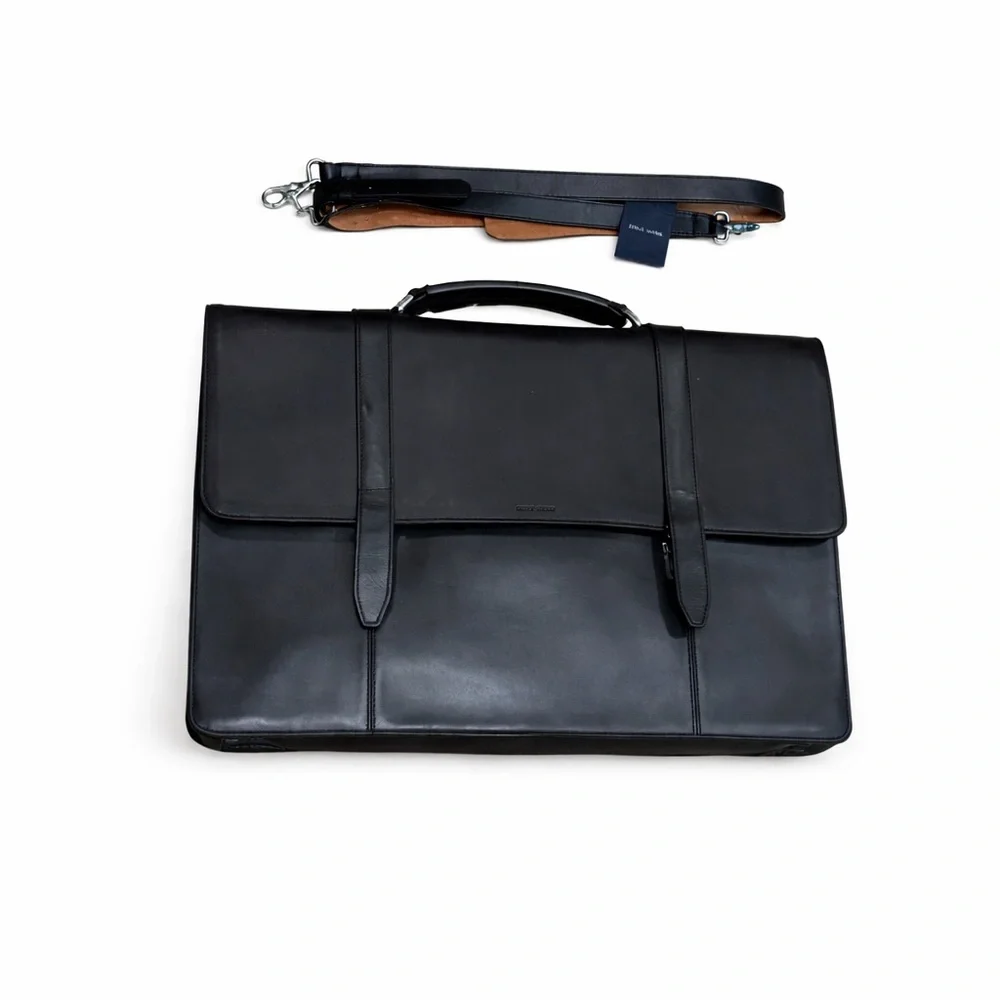 Cole Haan Black Leather Briefcase | Laptop Work Bag  & Dust Bag: NEW WITH TAGS